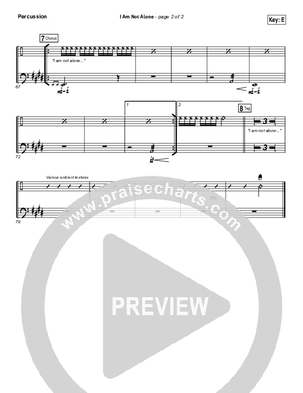 I Am Not Alone (Choral Anthem SATB) Percussion (Kari Jobe / Arr. Richard Kingsmore)