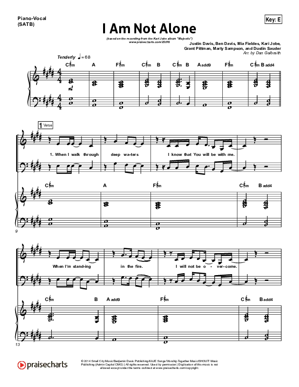 I Am Not Alone (Choral Anthem SATB) Piano/Choir (SATB) (Kari Jobe / Arr. Richard Kingsmore)