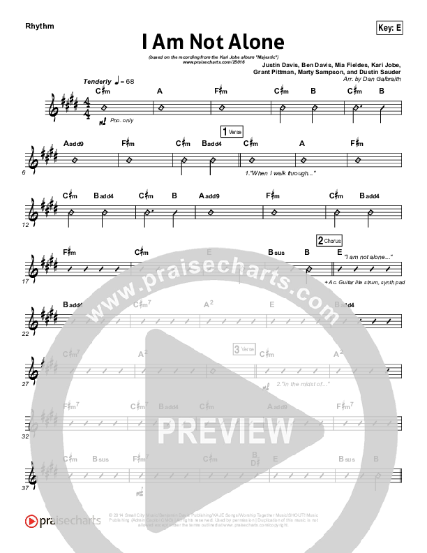 I Am Not Alone (Choral Anthem SATB) Rhythm Chart (Kari Jobe / Arr. Richard Kingsmore)