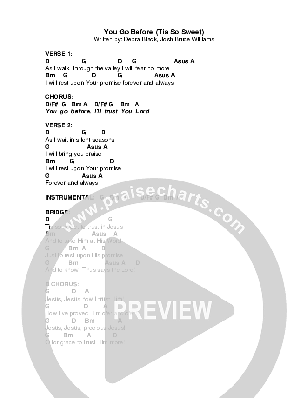 You Go Before (Tis So Sweet) Chords & Lyrics (Debra Black)