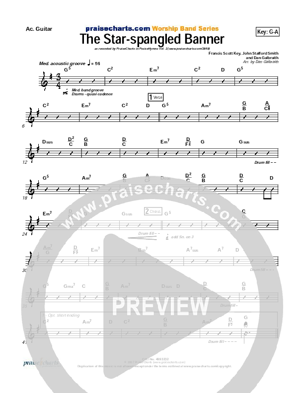 The Star-Spangled Banner Acoustic Guitar (PraiseCharts Band / Arr. Daniel Galbraith)