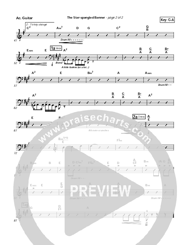 The Star-Spangled Banner Acoustic Guitar (PraiseCharts Band / Arr. Daniel Galbraith)