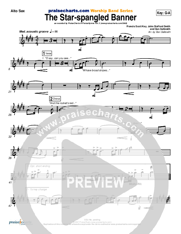 The Star-Spangled Banner Alto Sax (PraiseCharts Band / Arr. Daniel Galbraith)
