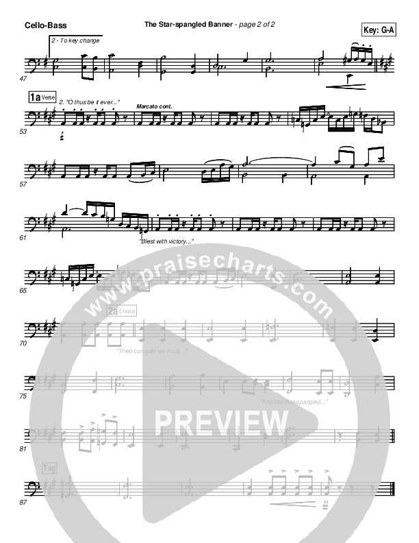The Star-Spangled Banner Cello/Bass (PraiseCharts Band / Arr. Daniel Galbraith)