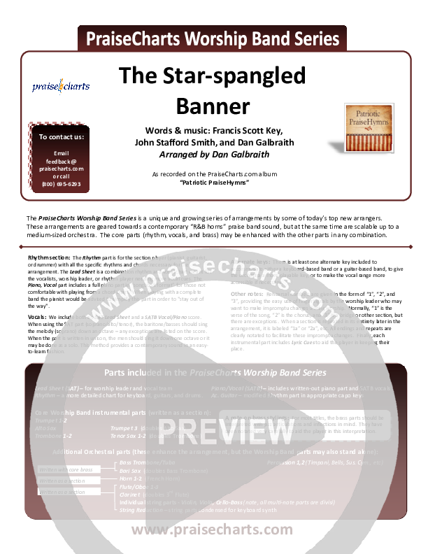 The Star-Spangled Banner Cover Sheet (PraiseCharts Band / Arr. Daniel Galbraith)