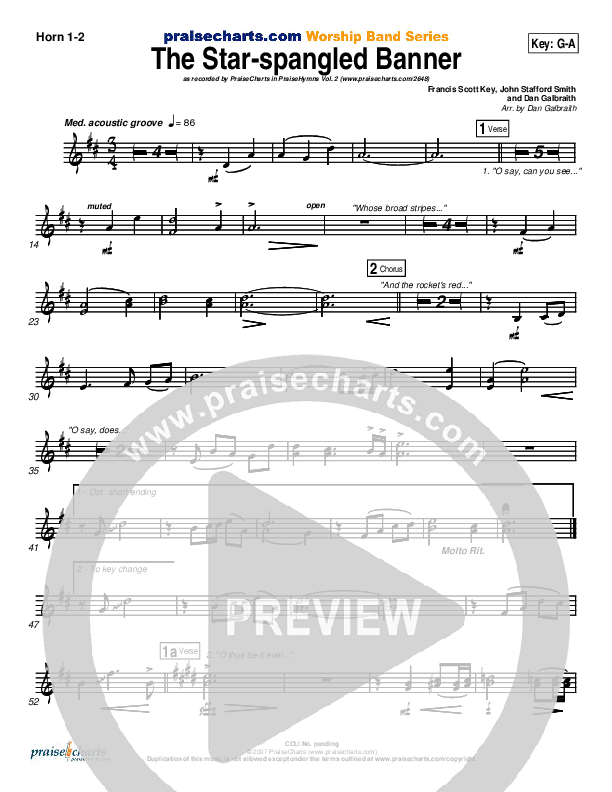 The Star-Spangled Banner French Horn 1/2 (PraiseCharts Band / Arr. Daniel Galbraith)