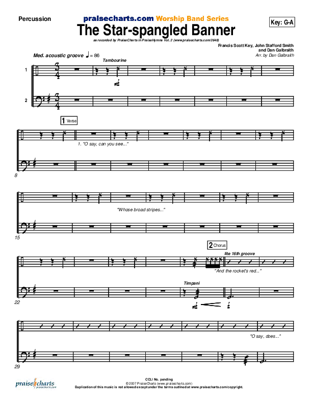 The Star-Spangled Banner Percussion (PraiseCharts Band / Arr. Daniel Galbraith)