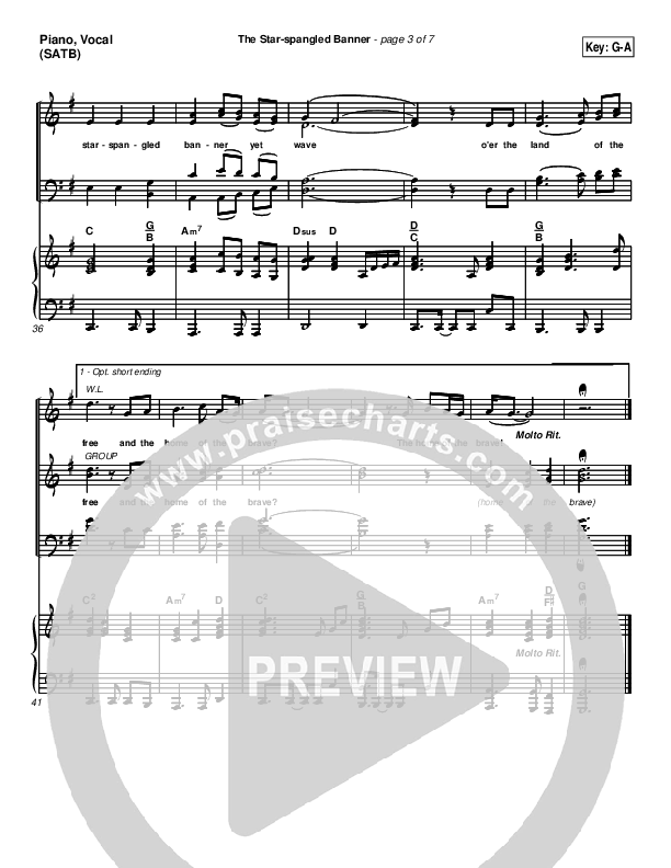 The Star-Spangled Banner Piano/Vocal (SATB) (PraiseCharts Band / Arr. Daniel Galbraith)