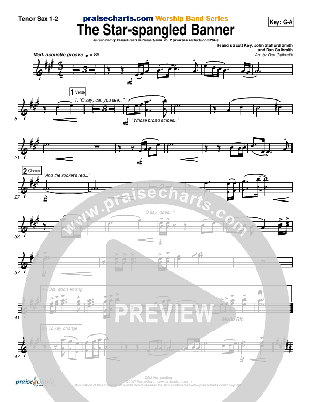 The Star-Spangled Banner Tenor Sax 1/2 (PraiseCharts Band / Arr. Daniel Galbraith)