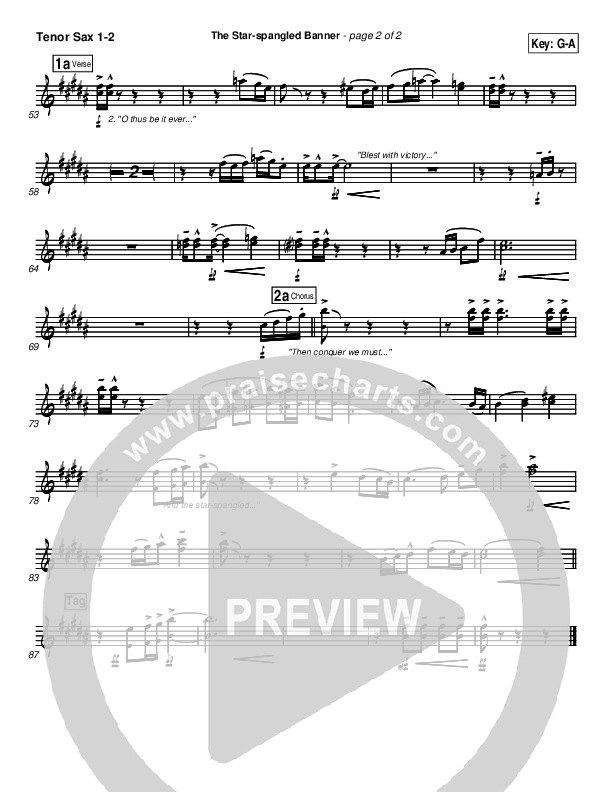 The Star-Spangled Banner Tenor Sax 1/2 (PraiseCharts Band / Arr. Daniel Galbraith)