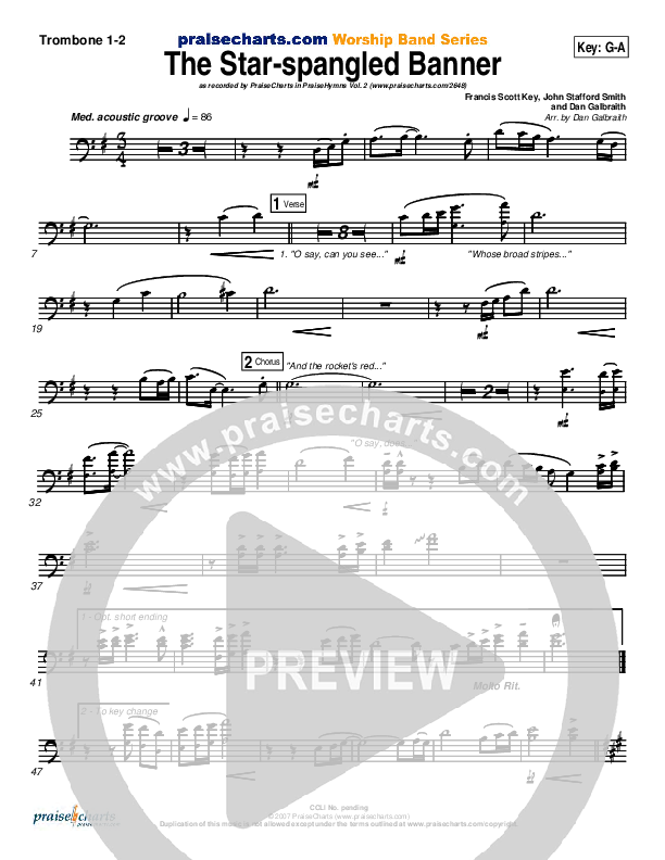 The Star-Spangled Banner Trombone 1/2 (PraiseCharts Band / Arr. Daniel Galbraith)