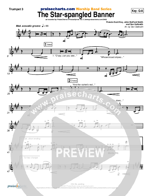 The Star-Spangled Banner Trumpet 3 (PraiseCharts Band / Arr. Daniel Galbraith)