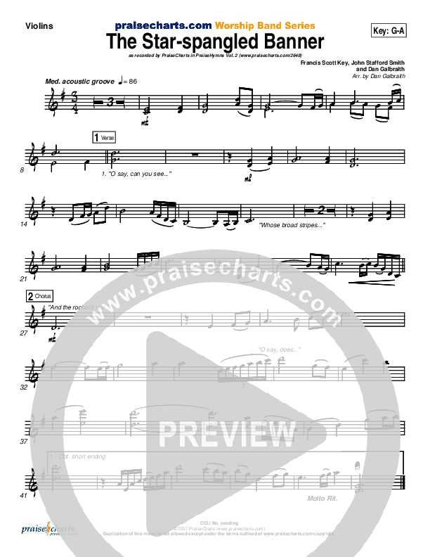 The Star-Spangled Banner Violins (PraiseCharts Band / Arr. Daniel Galbraith)