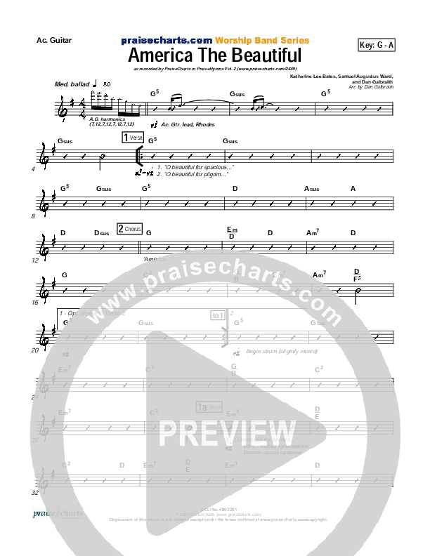 America The Beautiful Acoustic Guitar (PraiseCharts Band / Arr. Daniel Galbraith)