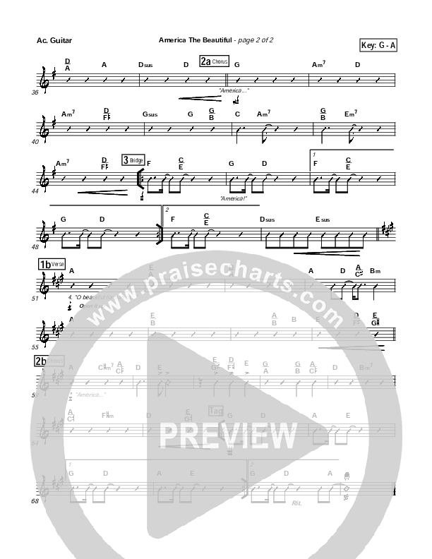 America The Beautiful Acoustic Guitar (PraiseCharts Band / Arr. Daniel Galbraith)