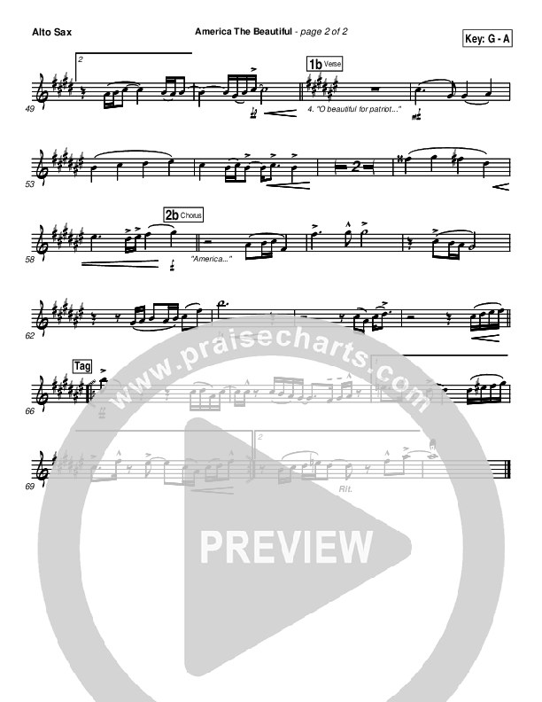 America The Beautiful Alto Sax (PraiseCharts Band / Arr. Daniel Galbraith)