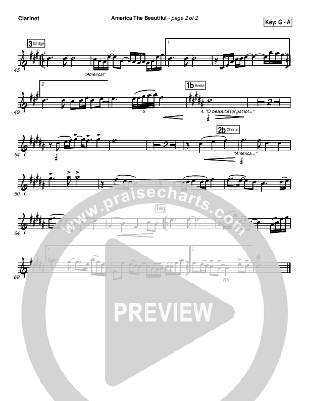 America The Beautiful Clarinet (PraiseCharts Band / Arr. Daniel Galbraith)