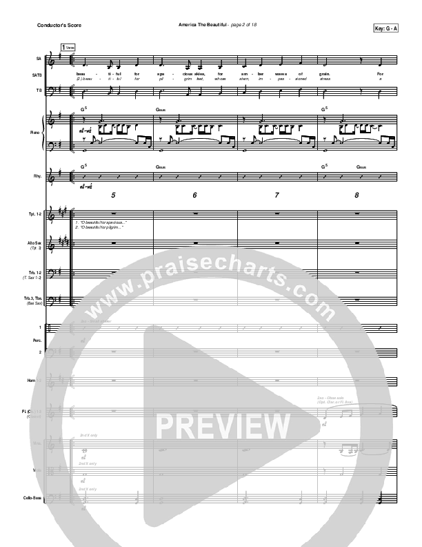 America The Beautiful Conductor's Score (PraiseCharts Band / Arr. Daniel Galbraith)