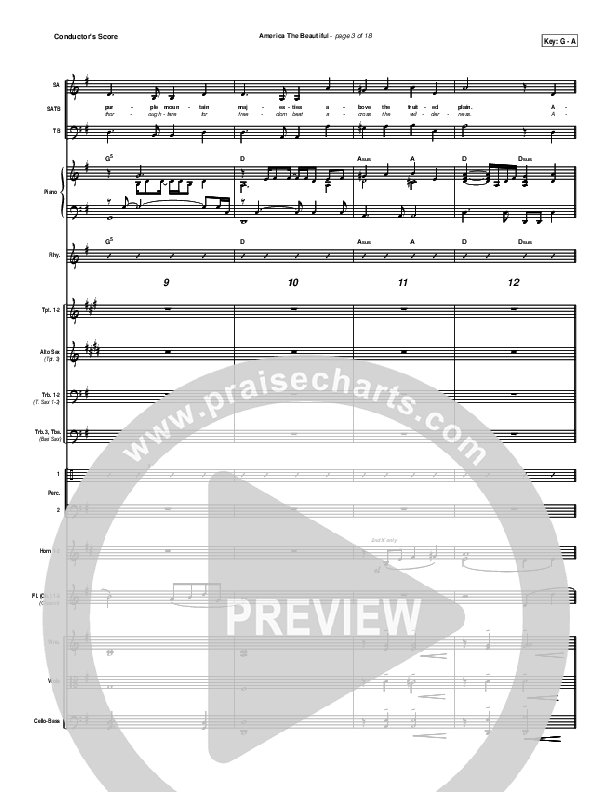 America The Beautiful Conductor's Score (PraiseCharts Band / Arr. Daniel Galbraith)
