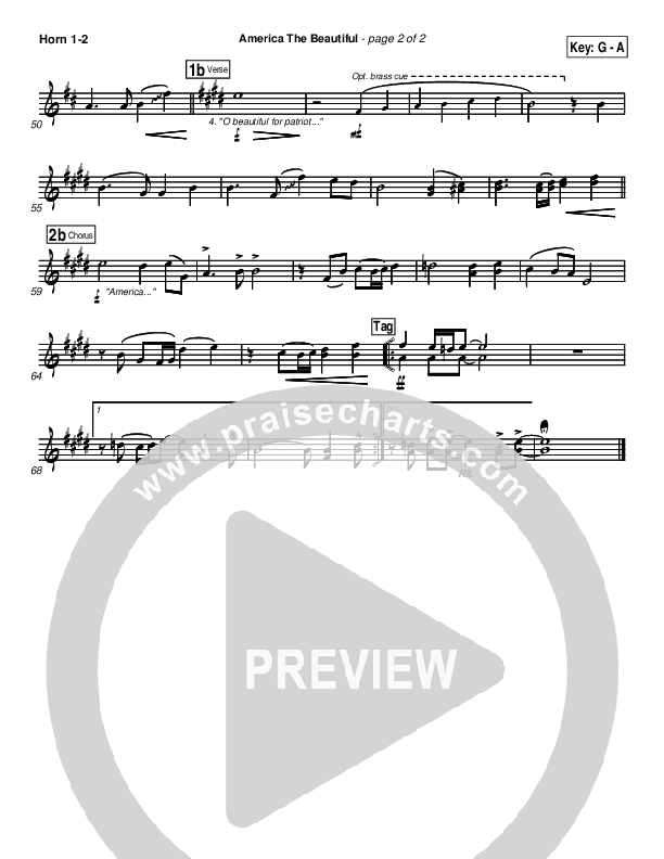 America The Beautiful French Horn 1/2 (PraiseCharts Band / Arr. Daniel Galbraith)
