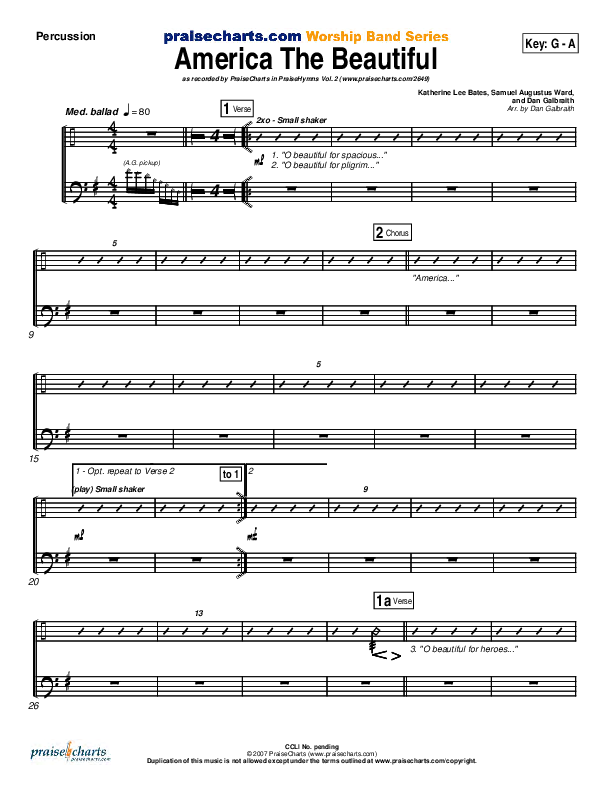America The Beautiful Percussion (PraiseCharts Band / Arr. Daniel Galbraith)