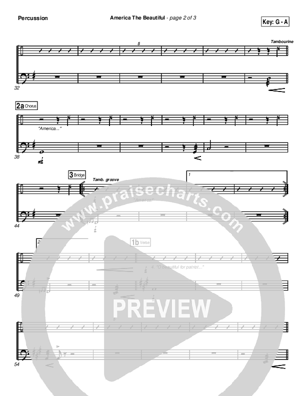 America The Beautiful Percussion (PraiseCharts Band / Arr. Daniel Galbraith)