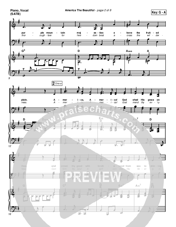 America The Beautiful Piano/Vocal (SATB) (PraiseCharts Band / Arr. Daniel Galbraith)