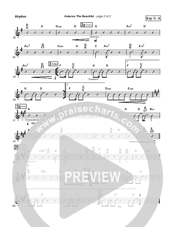 America The Beautiful Rhythm Chart (PraiseCharts Band / Arr. Daniel Galbraith)