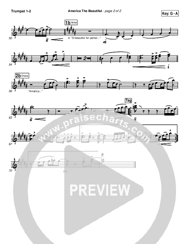 America The Beautiful Trumpet 1,2 (PraiseCharts Band / Arr. Daniel Galbraith)