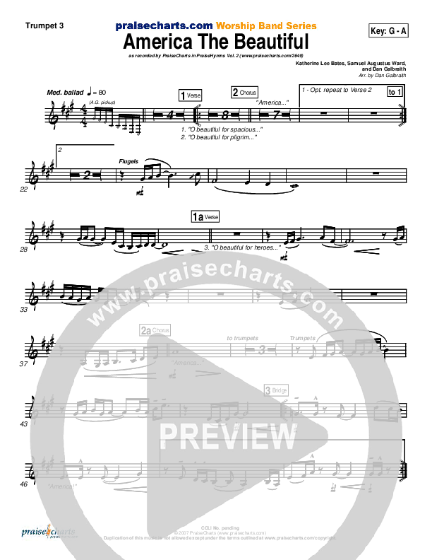 America The Beautiful Trumpet 3 (PraiseCharts Band / Arr. Daniel Galbraith)