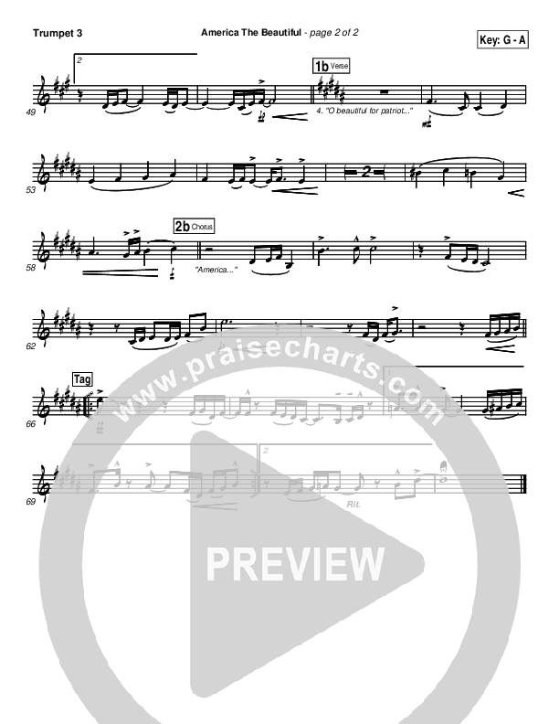 America The Beautiful Trumpet 3 (PraiseCharts Band / Arr. Daniel Galbraith)