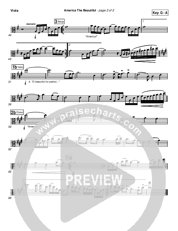 America The Beautiful Viola (PraiseCharts Band / Arr. Daniel Galbraith)