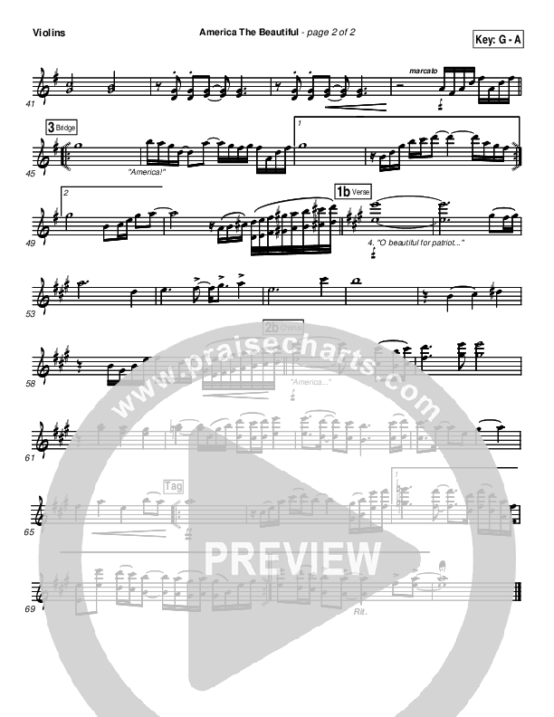 America The Beautiful Violins (PraiseCharts Band / Arr. Daniel Galbraith)