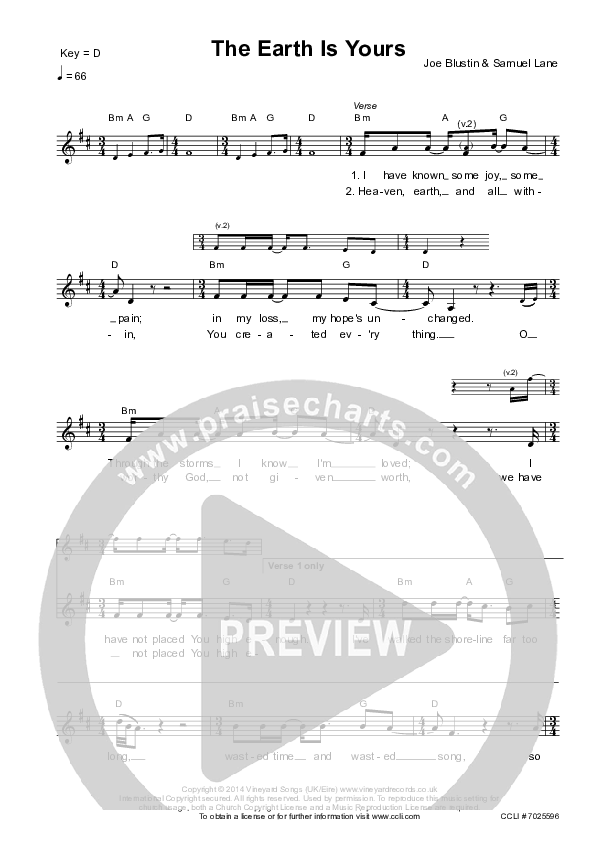 The Earth Is Yours Lead Sheet (Vineyard UK)