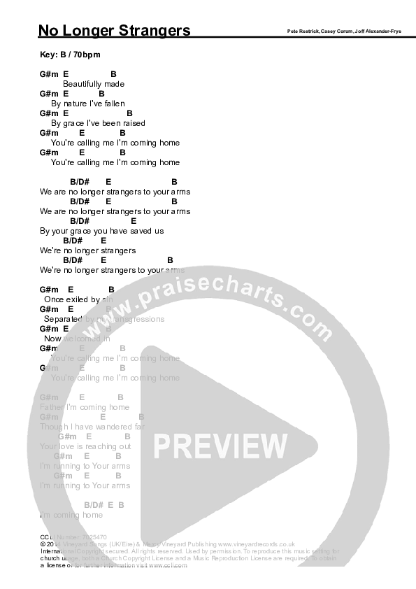No Longer Strangers Chords & Lyrics (Vineyard UK)