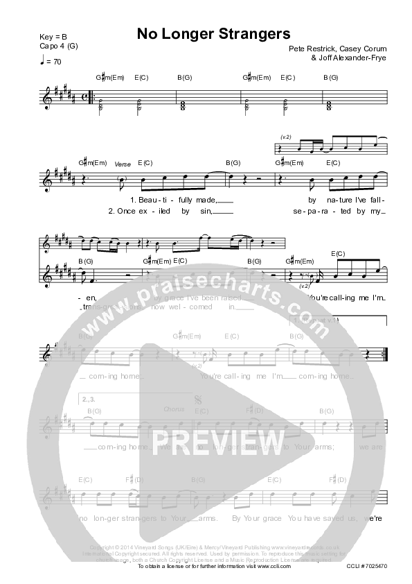 No Longer Strangers Lead Sheet (Vineyard UK)