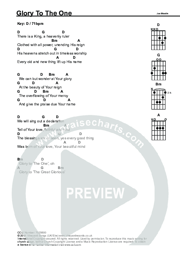 Glory To The One Chords & Lyrics (Vineyard UK)