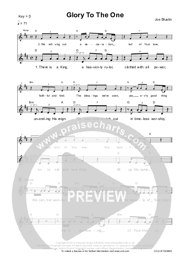 Glory To The One Lead Sheet (Vineyard UK)