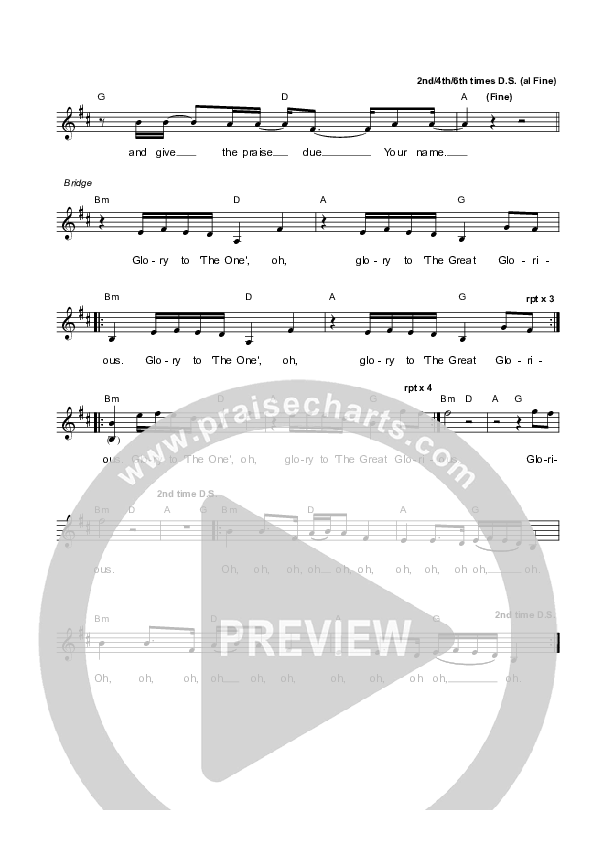 Glory To The One Lead Sheet (Vineyard UK)