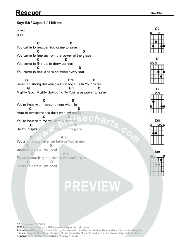 Rescuer Chords & Lyrics (Vineyard UK)