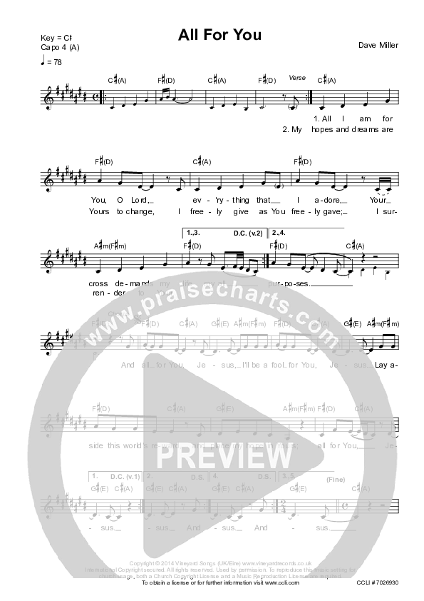 All For You Lead Sheet (Vineyard UK)