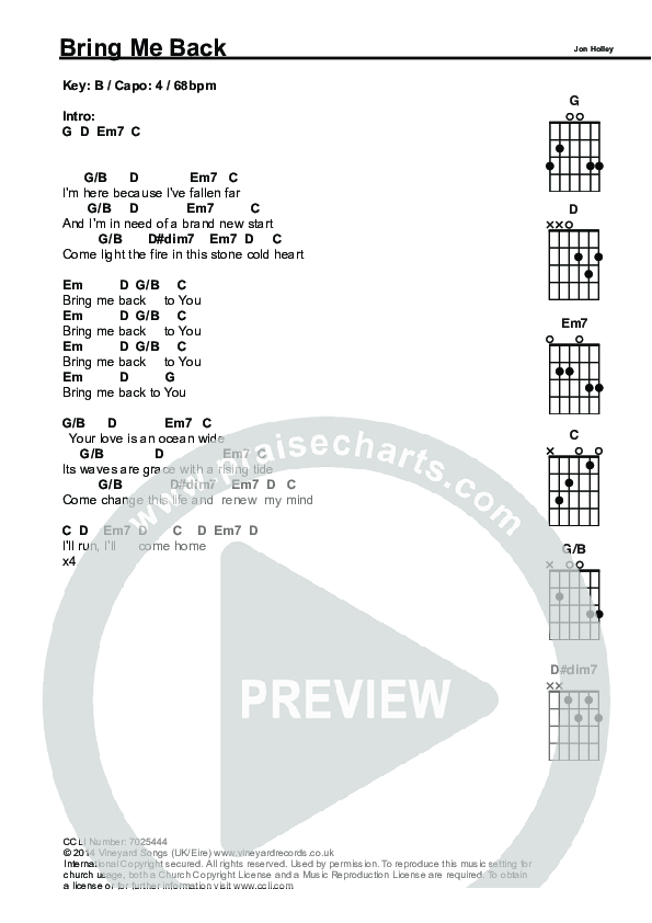 Bring Me Back Chords & Lyrics (Vineyard UK)