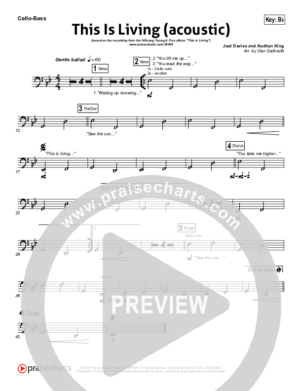 This Is Living  Cello/Bass (Hillsong Young & Free)