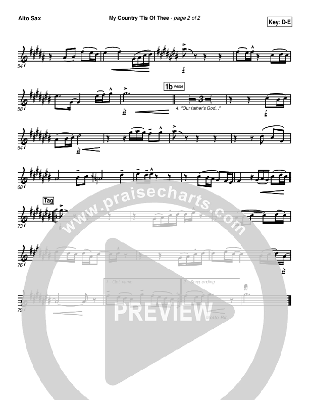My Country Tis Of Thee Alto Sax (PraiseCharts Band / Arr. Daniel Galbraith)