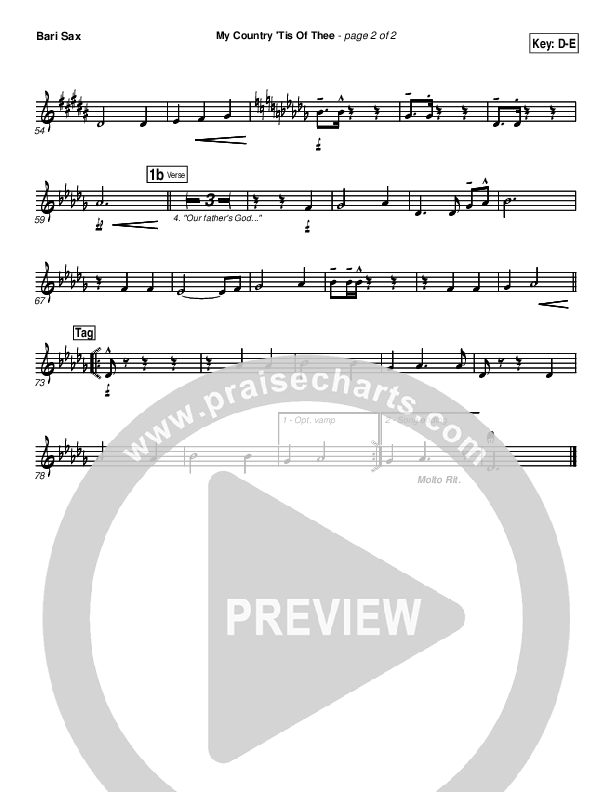 My Country Tis Of Thee Bari Sax (PraiseCharts Band / Arr. Daniel Galbraith)