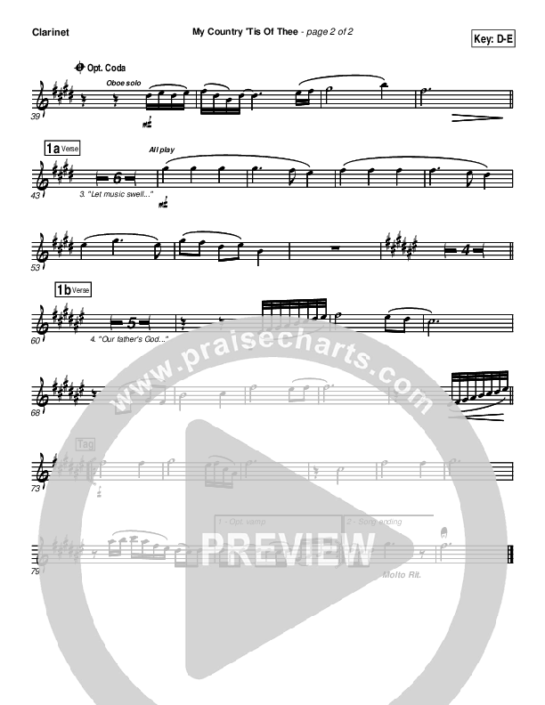 My Country Tis Of Thee Clarinet (PraiseCharts Band / Arr. Daniel Galbraith)
