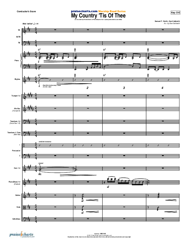 My Country Tis Of Thee Conductor's Score (PraiseCharts Band / Arr. Daniel Galbraith)