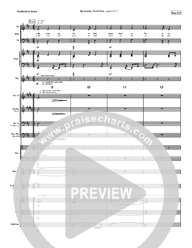 My Country Tis Of Thee Conductor's Score (PraiseCharts Band / Arr. Daniel Galbraith)
