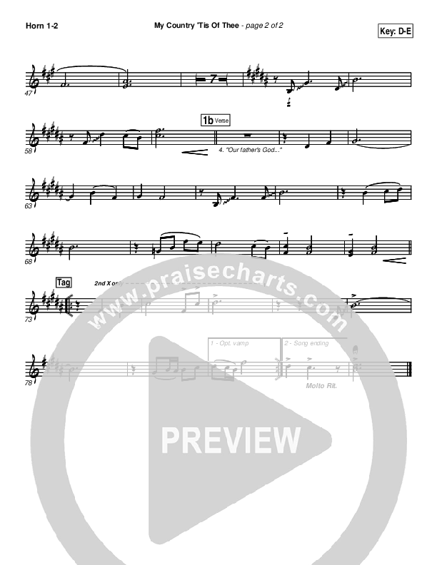 My Country Tis Of Thee French Horn 1/2 (PraiseCharts Band / Arr. Daniel Galbraith)
