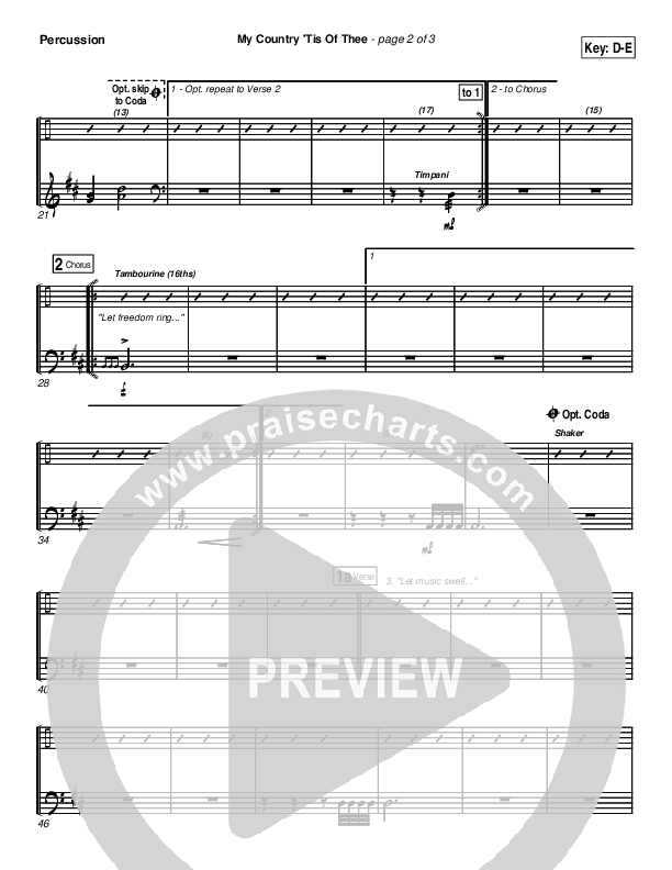My Country Tis Of Thee Percussion (PraiseCharts Band / Arr. Daniel Galbraith)